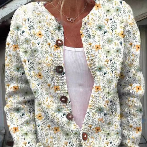 Florence | Women's Floral Pattern Cardigan with Crew Neck