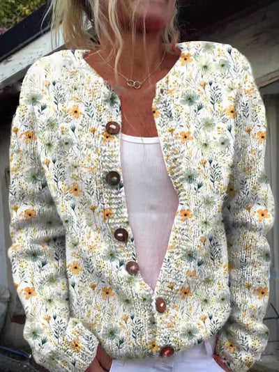 Florence | Women's Floral Pattern Cardigan with Crew Neck