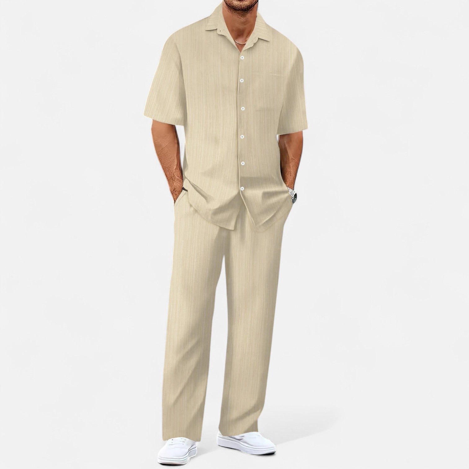 Men’s Long Two-Piece Set – Relaxed Refinement, All-Season Versatility