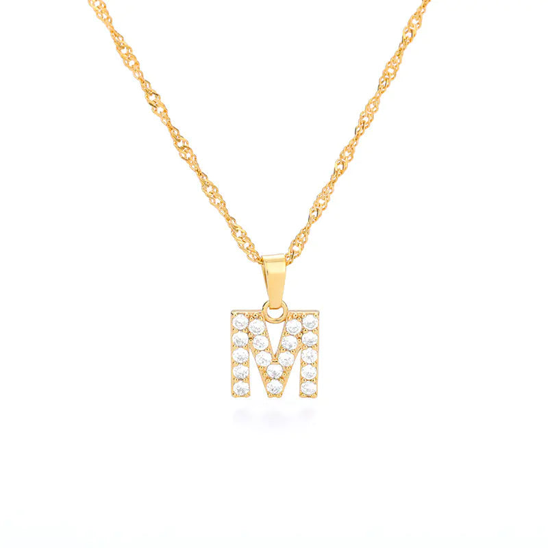 Zircon Letter Necklace (Gold finish)