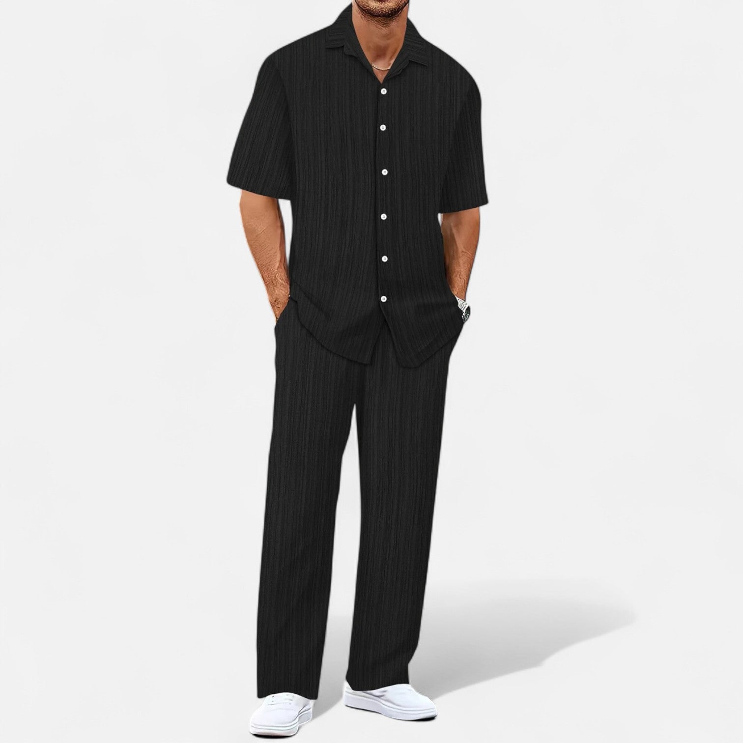 Men’s Long Two-Piece Set – Relaxed Refinement, All-Season Versatility