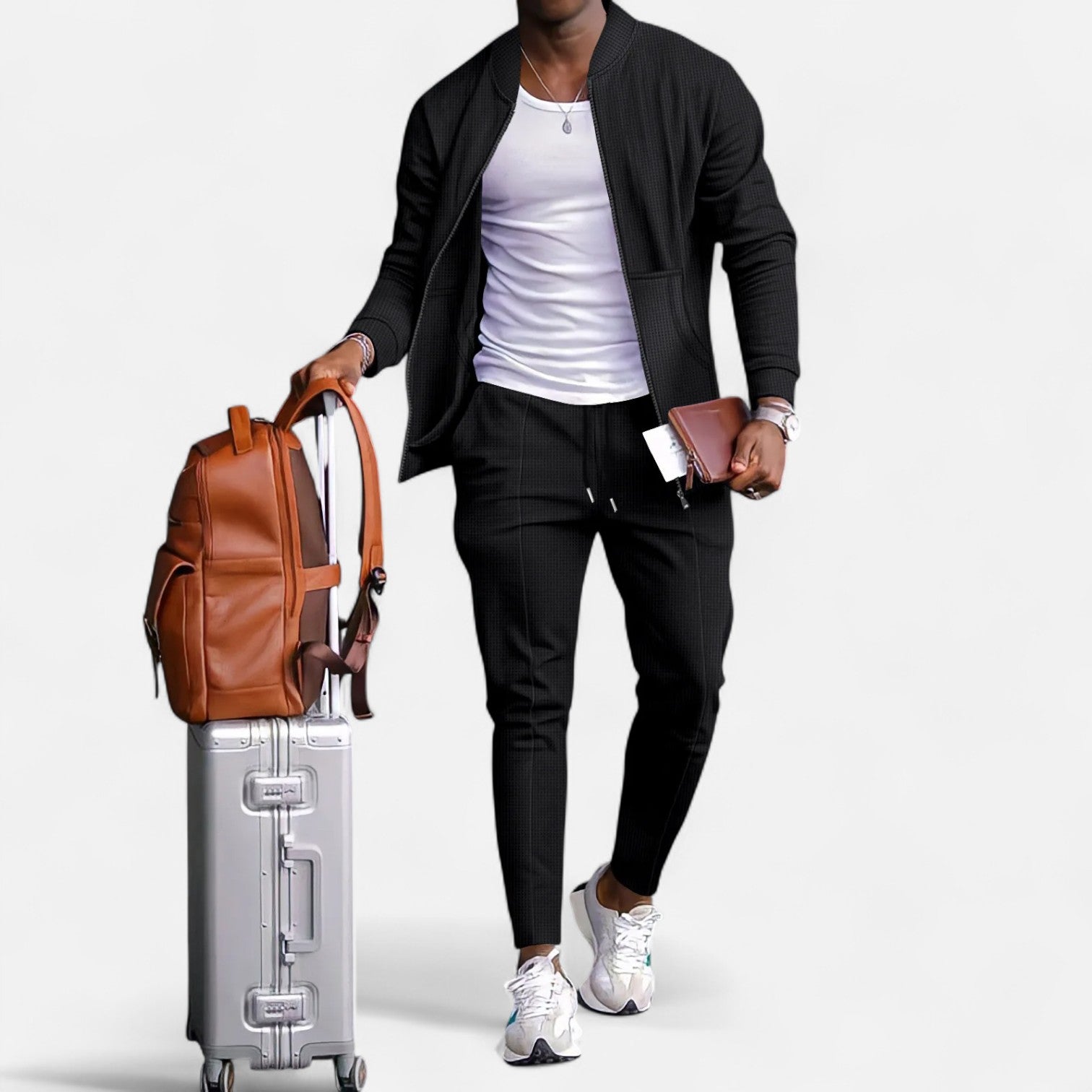 Men’s Long Sleeve Two-Piece Zipper Set – Relaxed Sophistication, All-Season Versatility