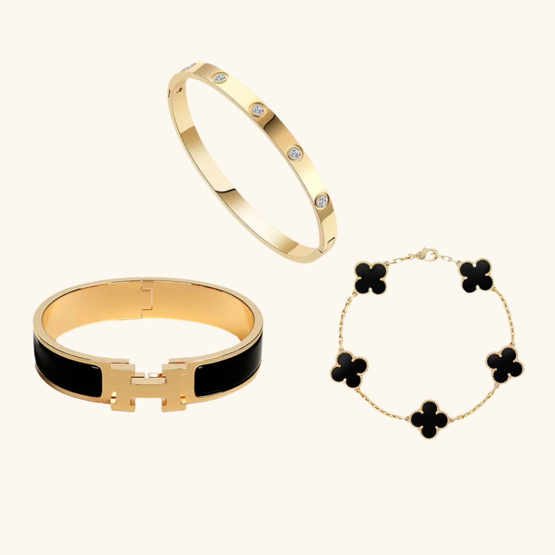 Noir Bracelet Set (gold finish, 3-piece)