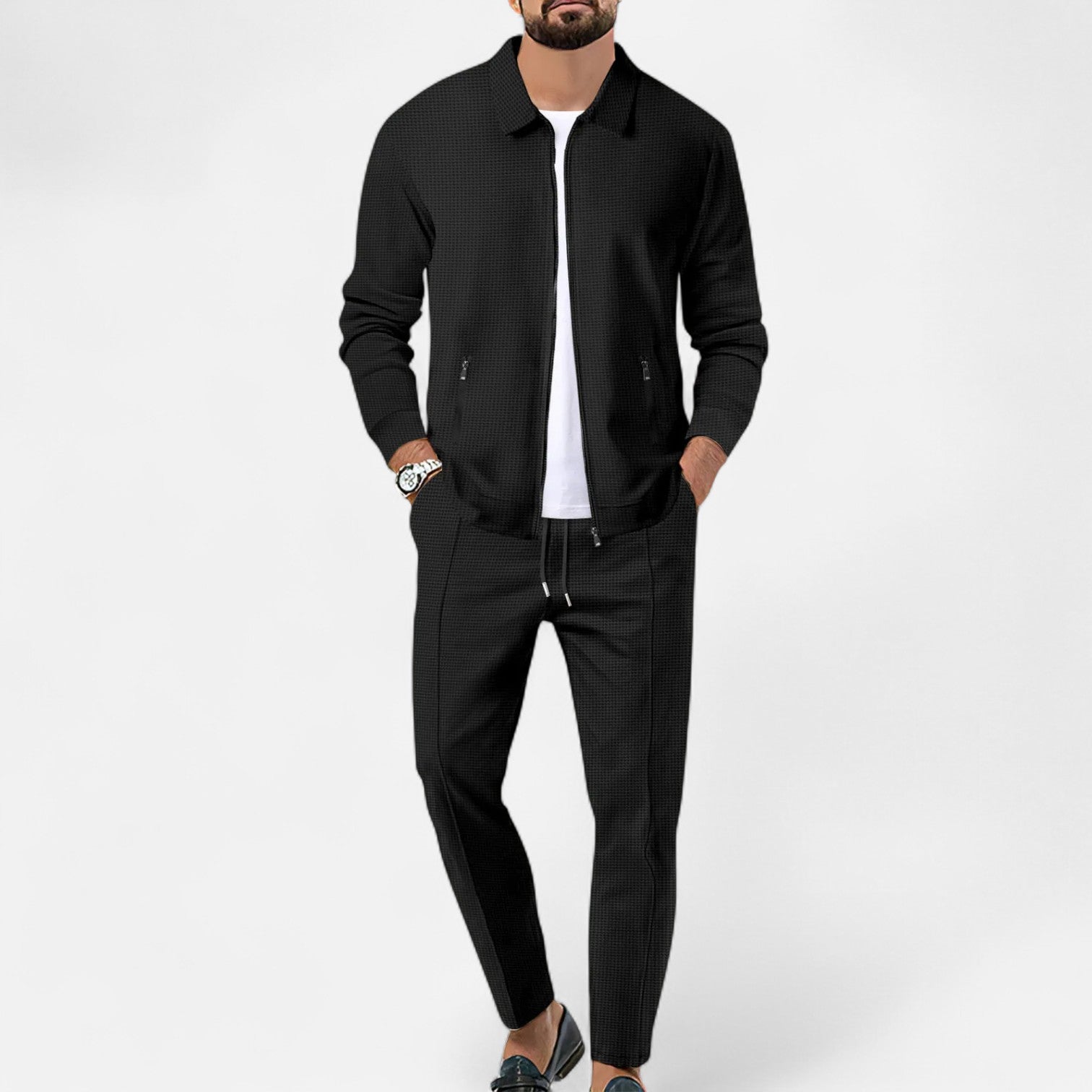 Men’s Long Sleeve Two-Piece Zipper Set – Relaxed Sophistication, All-Season Versatility