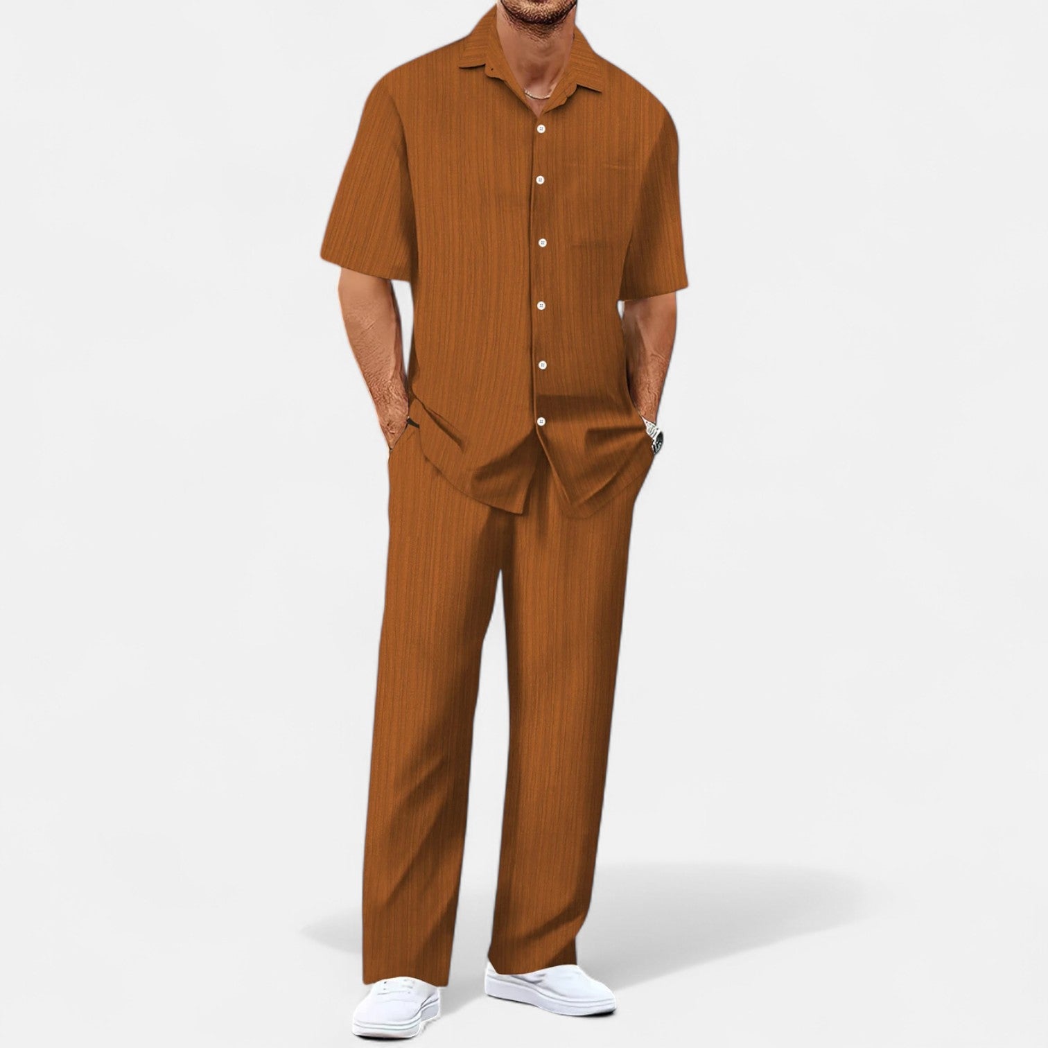 Men’s Long Two-Piece Set – Relaxed Refinement, All-Season Versatility