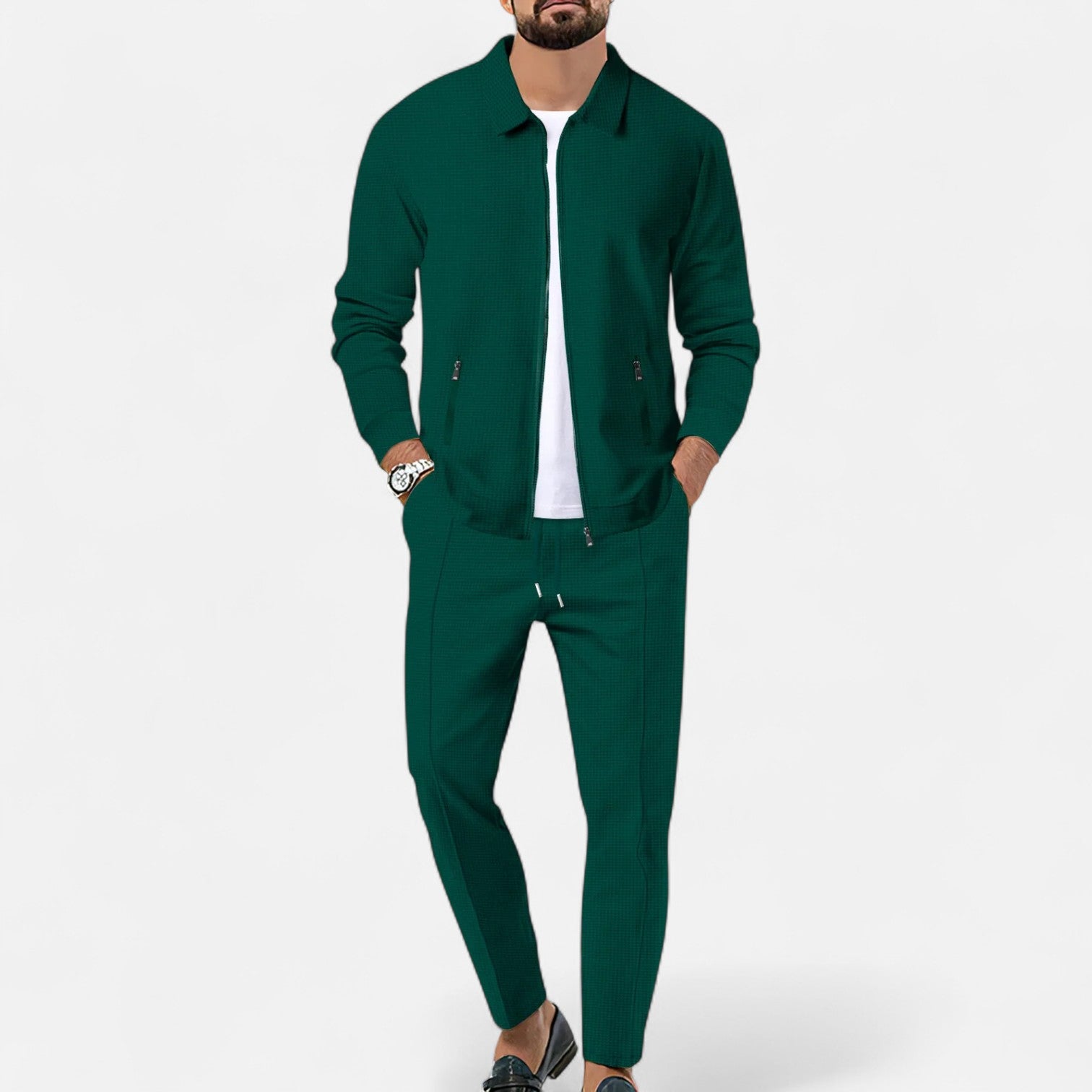 Men’s Long Sleeve Two-Piece Zipper Set – Relaxed Sophistication, All-Season Versatility