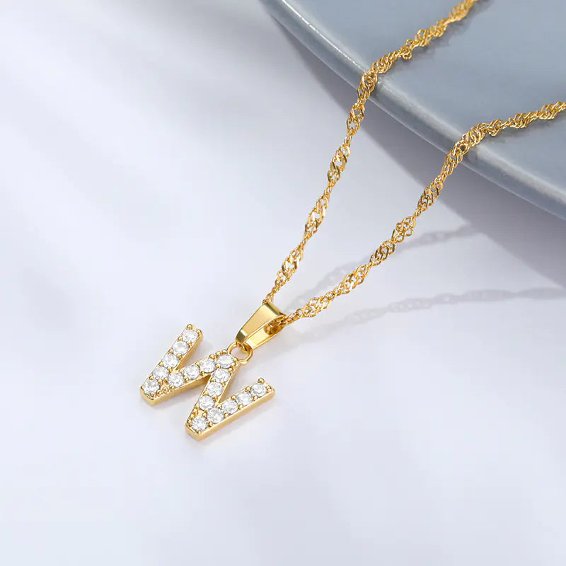 Zircon Letter Necklace (Gold finish)