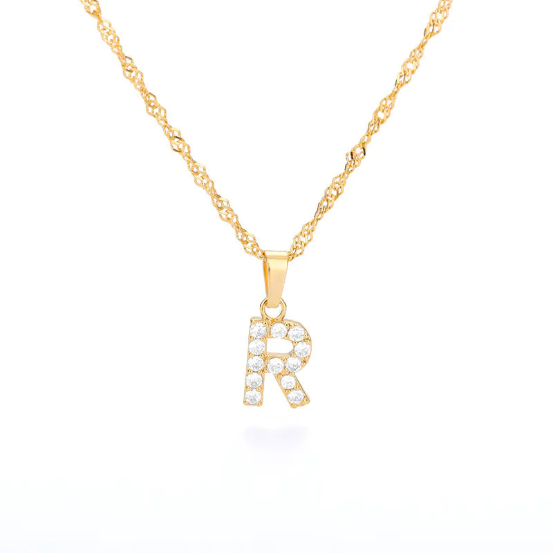 Zircon Letter Necklace (Gold finish)
