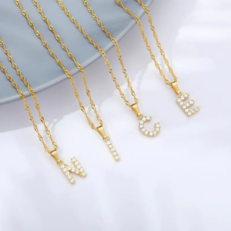 Zircon Letter Necklace (Gold finish)