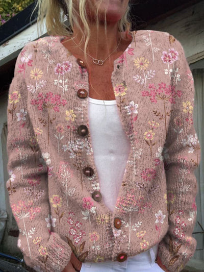 Florence | Women's Floral Pattern Cardigan with Crew Neck