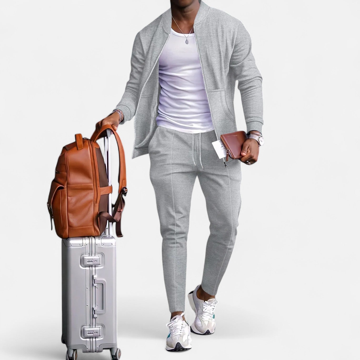 Men’s Long Sleeve Two-Piece Zipper Set – Relaxed Sophistication, All-Season Versatility