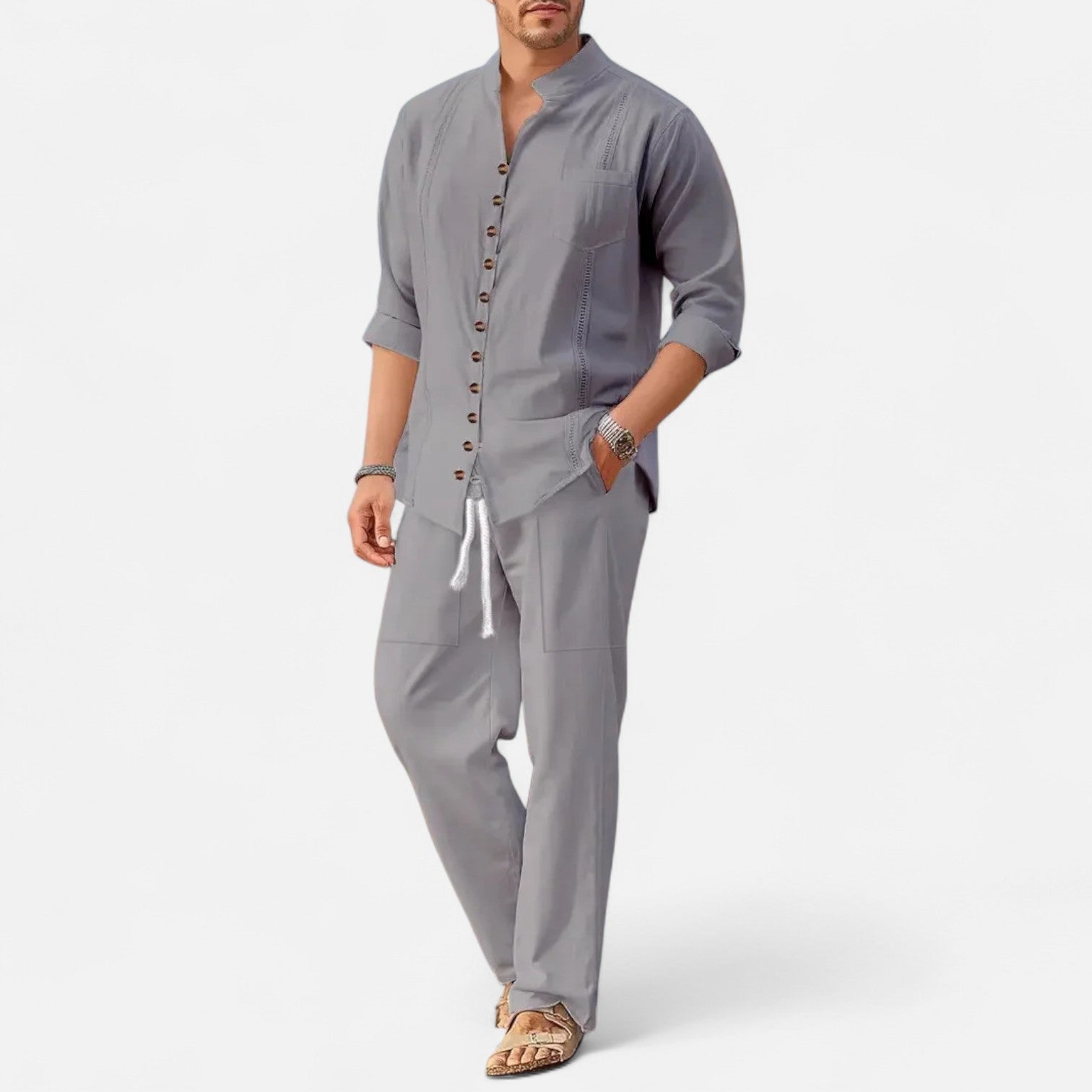 Men’s Long Sleeve Two-Piece Set – Refined Comfort, Effortless Versatility