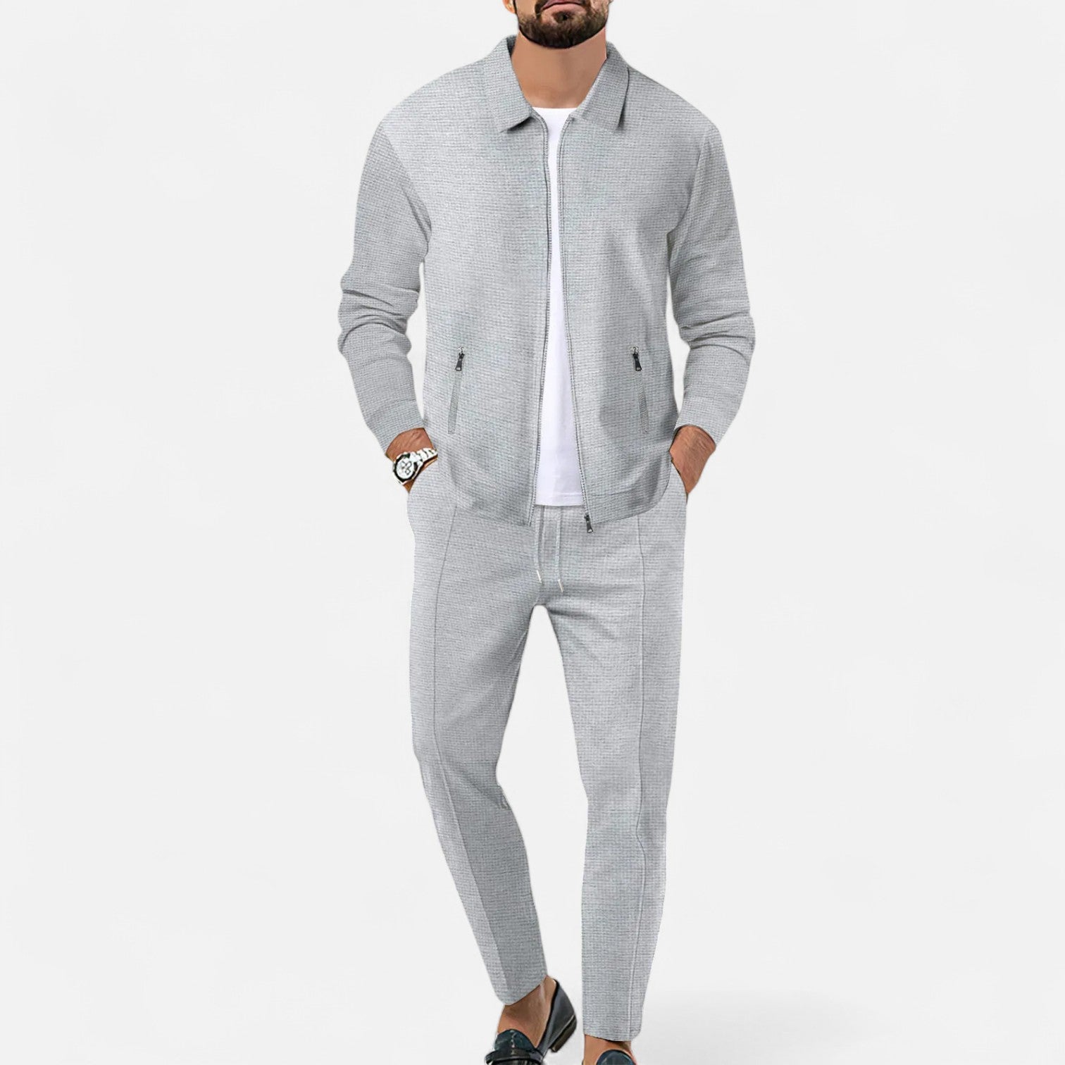 Men’s Long Sleeve Two-Piece Zipper Set – Relaxed Sophistication, All-Season Versatility