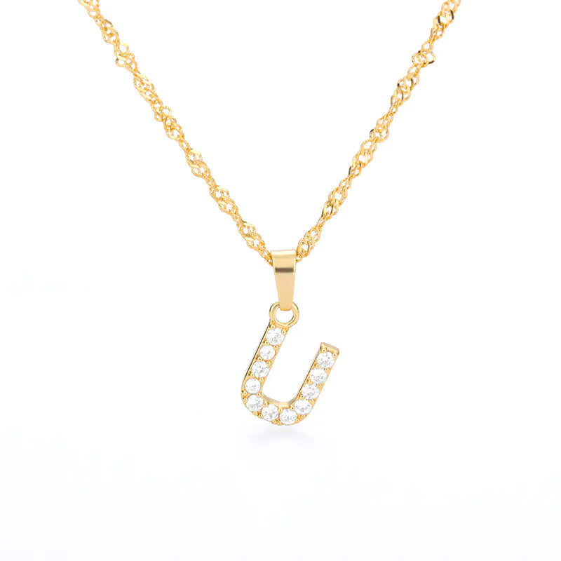 Zircon Letter Necklace (Gold finish)
