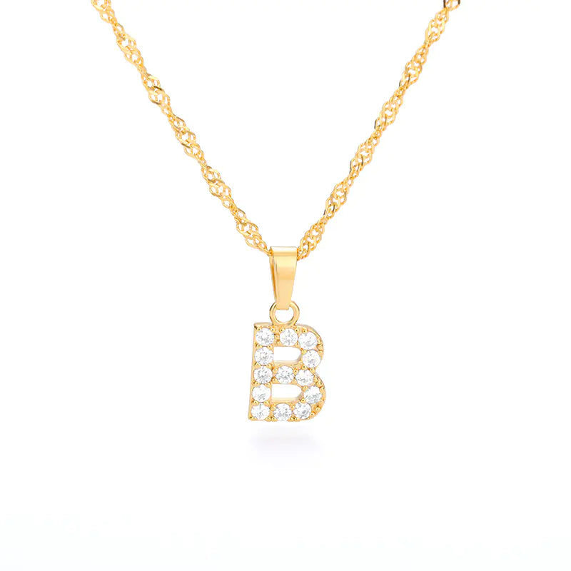 Zircon Letter Necklace (Gold finish)