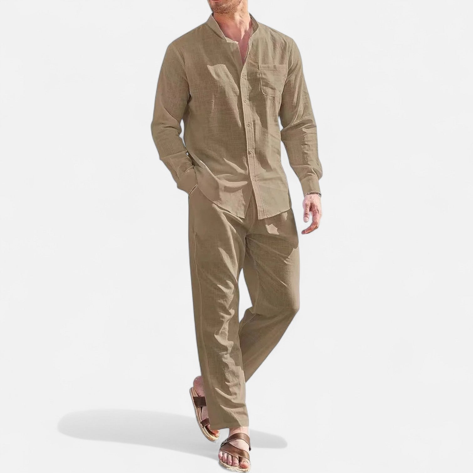 Men’s Long Sleeve Linen Two-Piece Set
