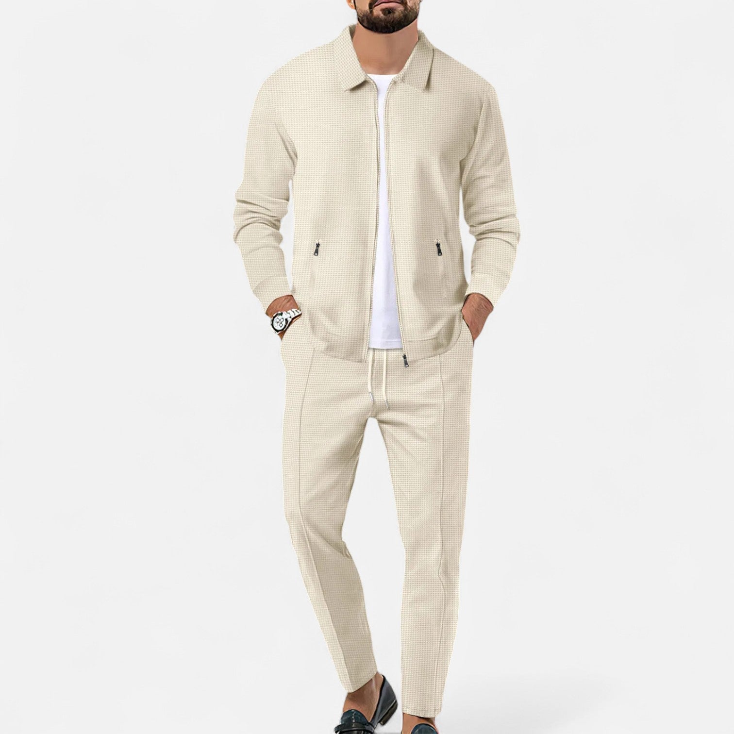 Men’s Long Sleeve Two-Piece Zipper Set – Relaxed Sophistication, All-Season Versatility