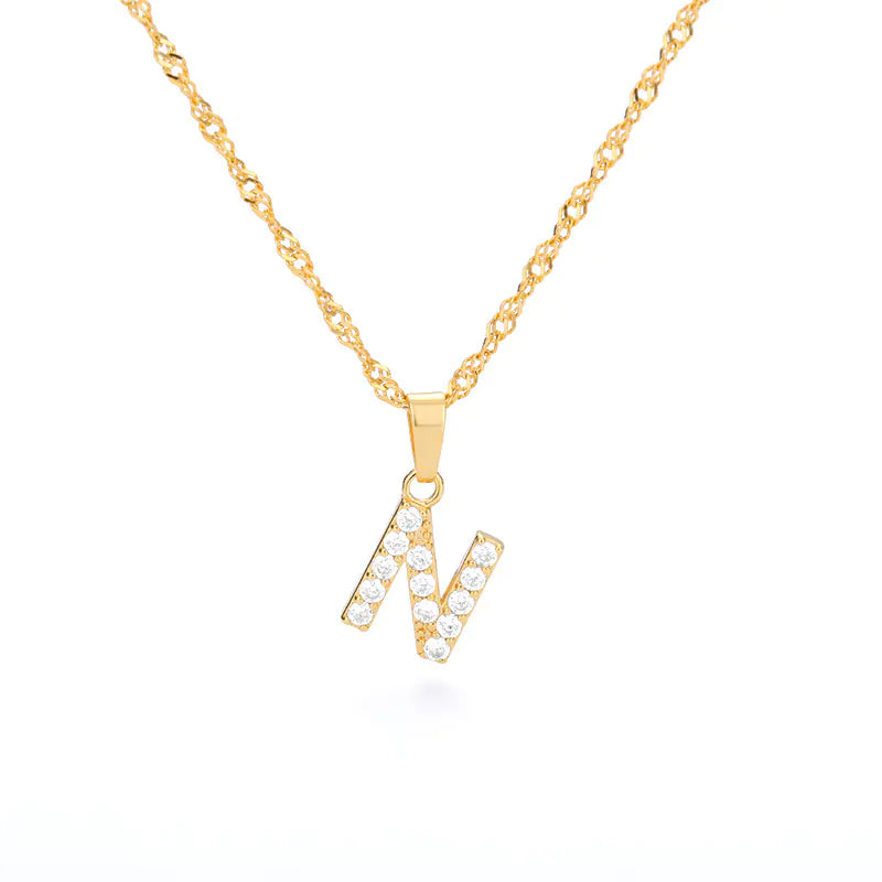 Zircon Letter Necklace (Gold finish)