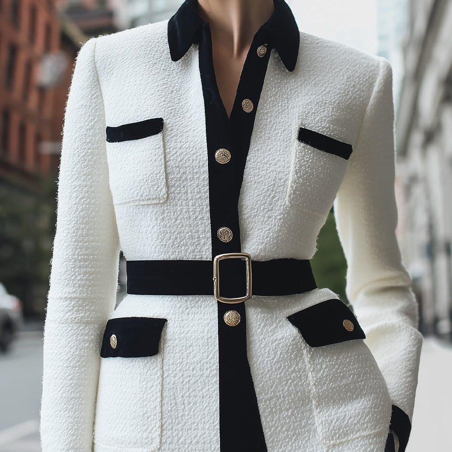 Elena | Trimmed White Tweed Jacket - Alden & Archer