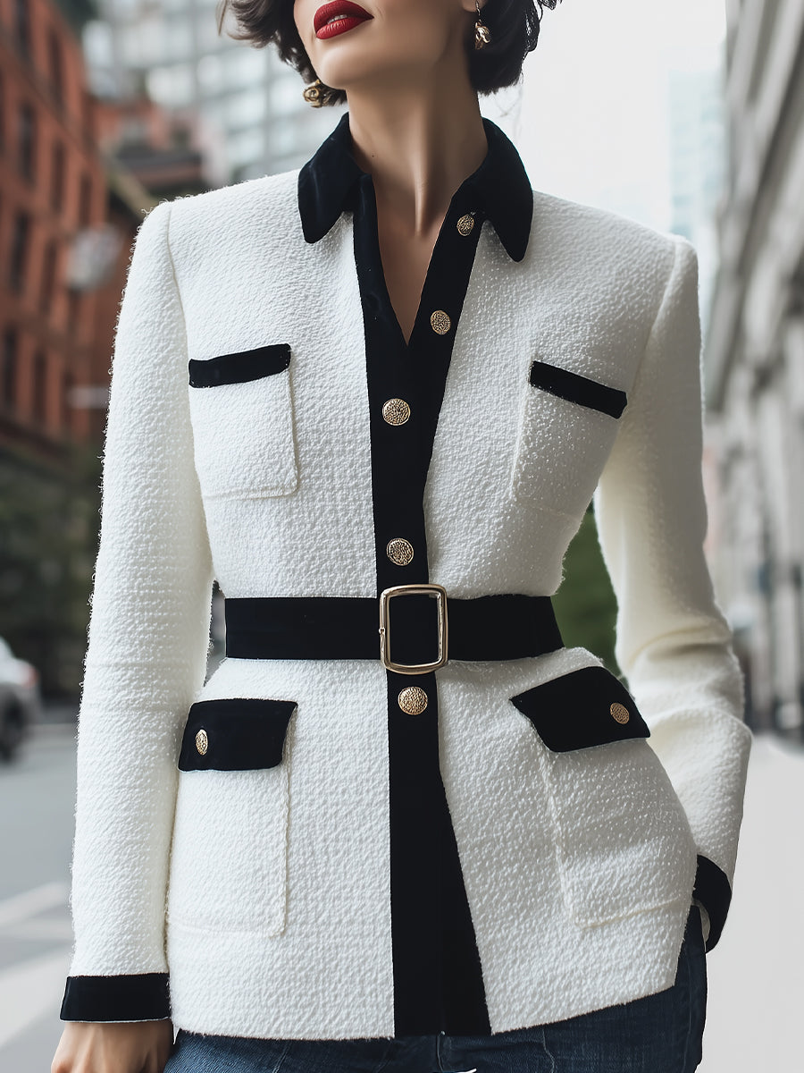Elena | Trimmed White Tweed Jacket - Alden & Archer