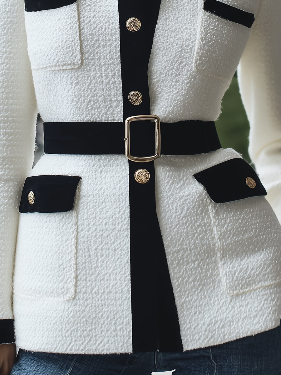 Elena | Trimmed White Tweed Jacket - Alden & Archer