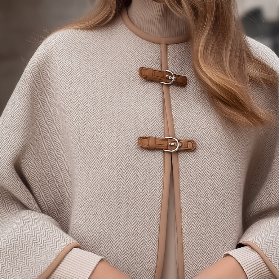 Elena | Cape Jacket with Herringbone Buckle - Alden & Archer