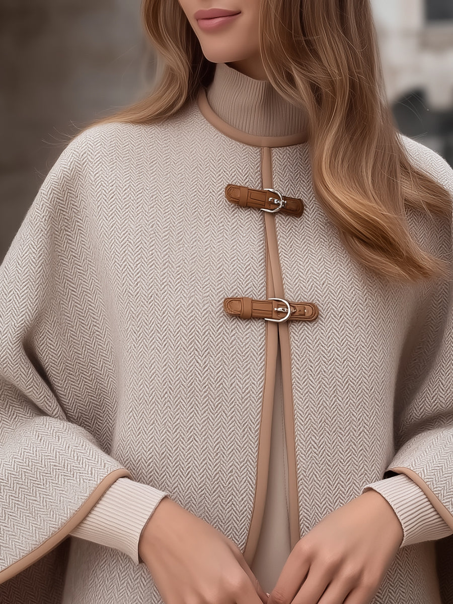 Elena | Cape Jacket with Herringbone Buckle - Alden & Archer