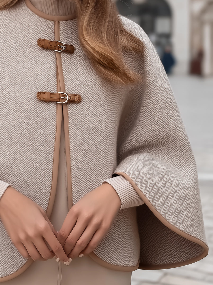Elena | Cape Jacket with Herringbone Buckle - Alden & Archer