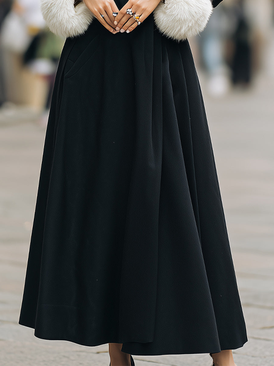 Aurora | Longline Coat with White Faux Fur Trim - Alden & Archer