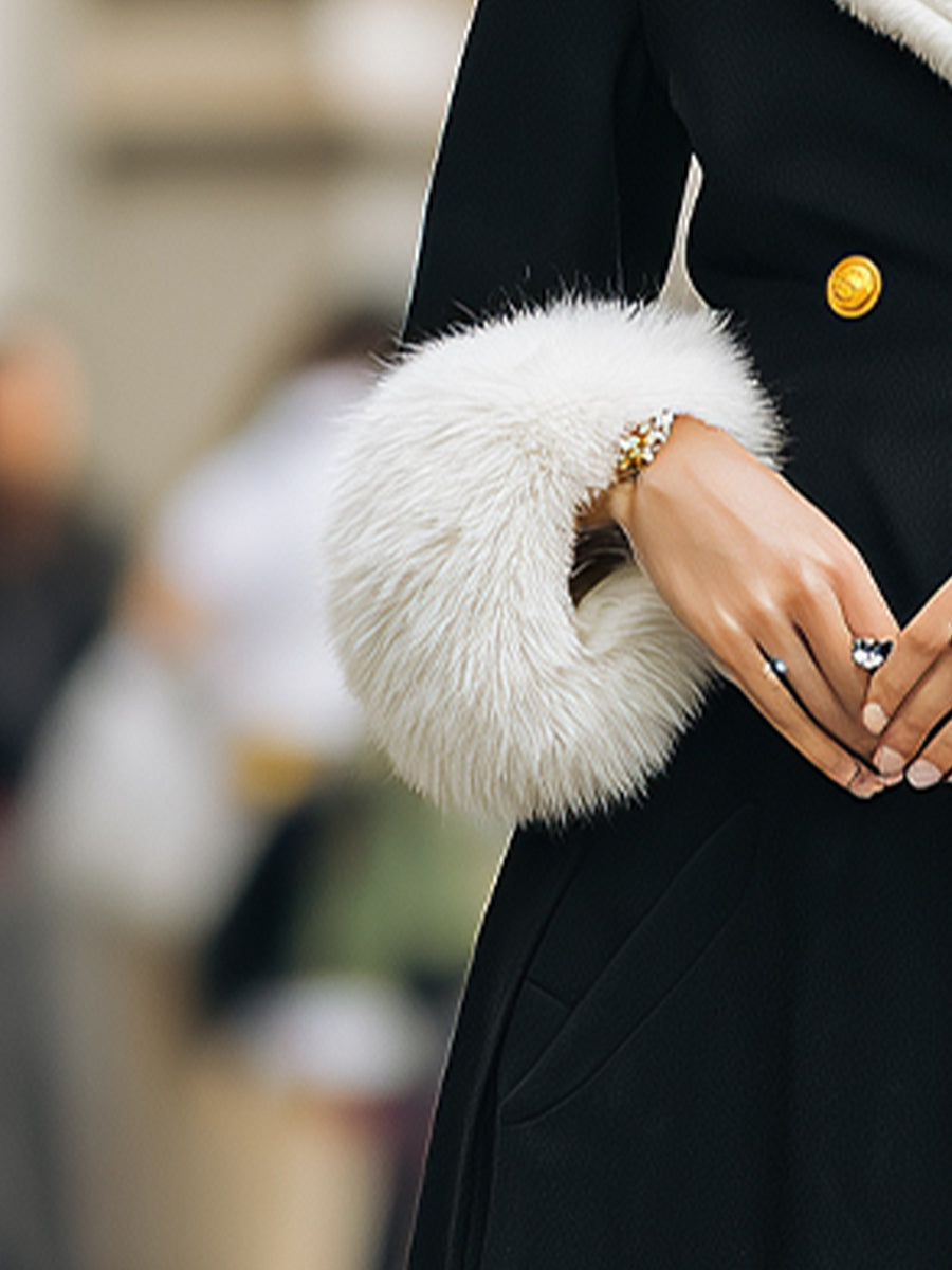 Aurora | Longline Coat with White Faux Fur Trim - Alden & Archer