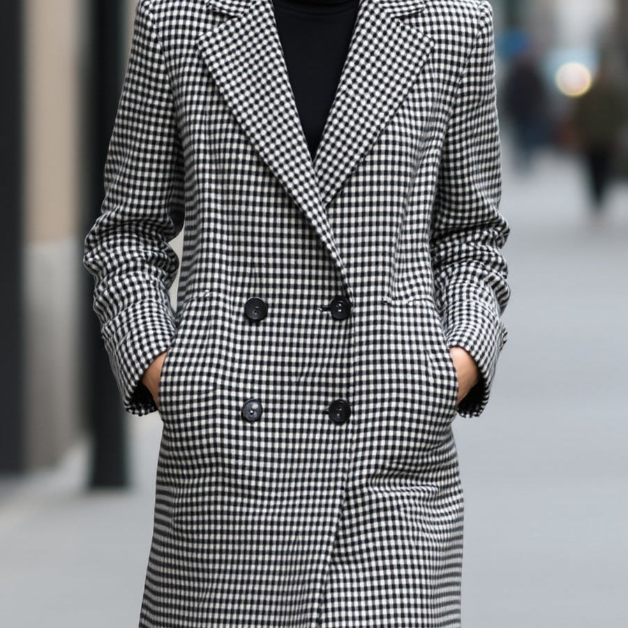 Elena | Double-Breasted Checked Wool Coat - Alden & Archer