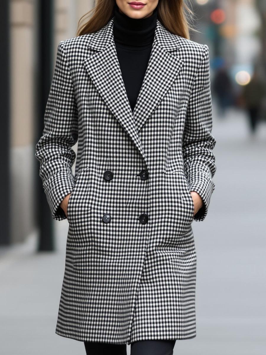 Elena | Double-Breasted Checked Wool Coat - Alden & Archer