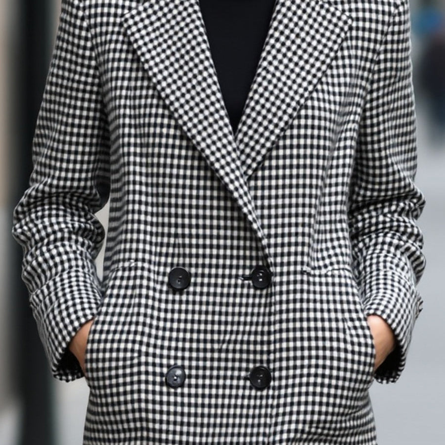 Elena | Double-Breasted Checked Wool Coat - Alden & Archer