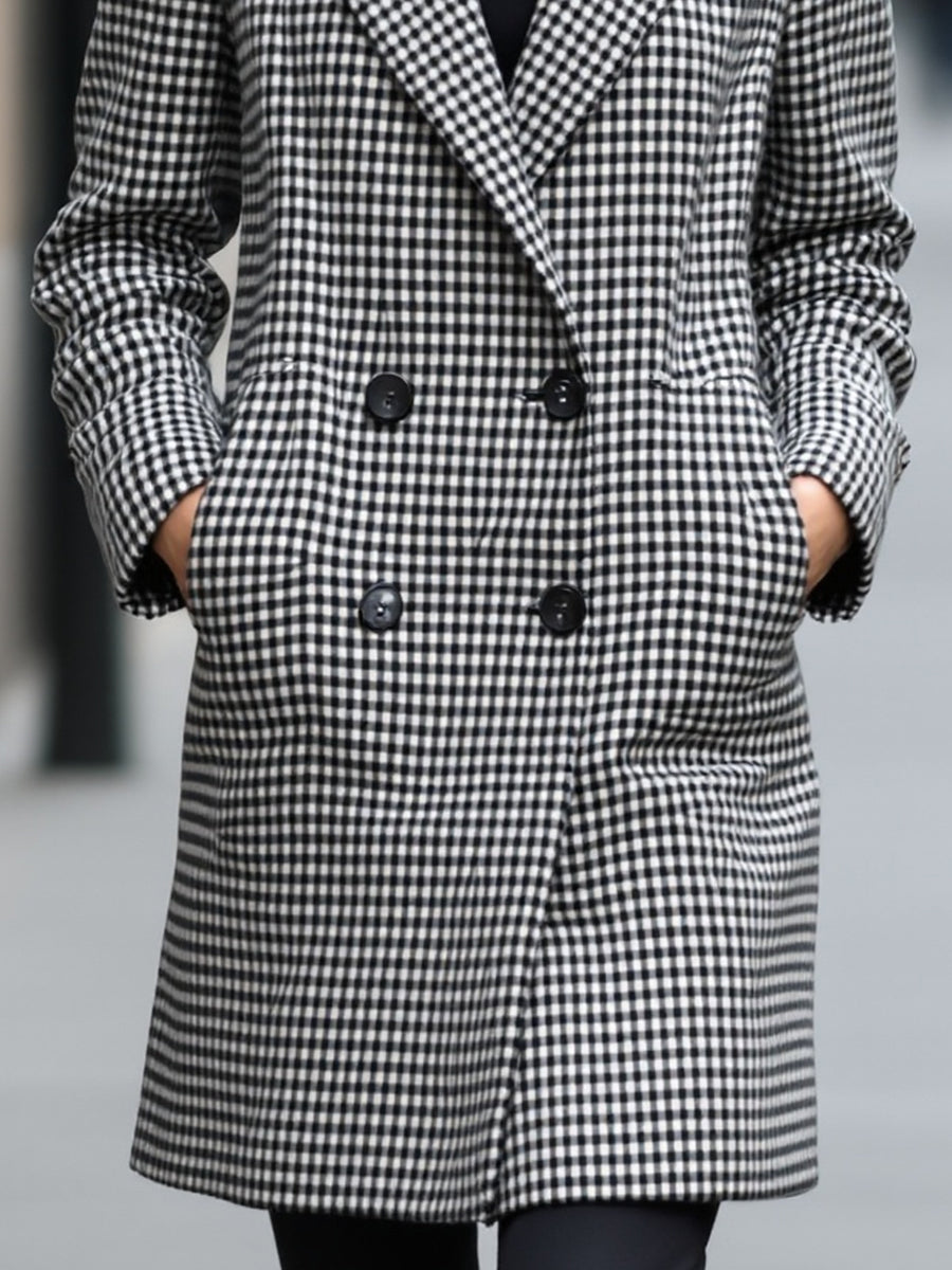 Elena | Double-Breasted Checked Wool Coat - Alden & Archer