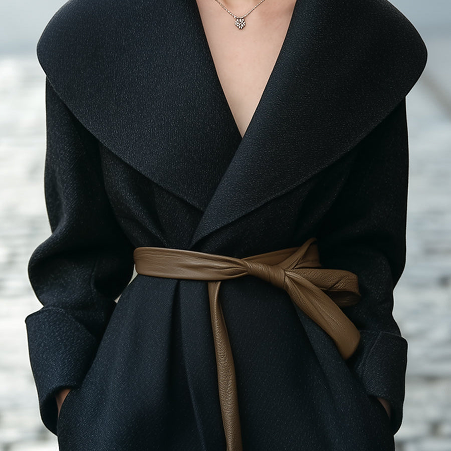Elena | Shawl-Collar Belted Wrap Coat - Alden & Archer