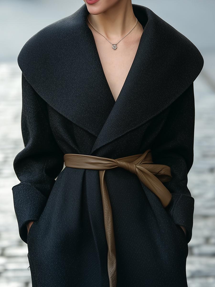 Elena | Shawl-Collar Belted Wrap Coat - Alden & Archer