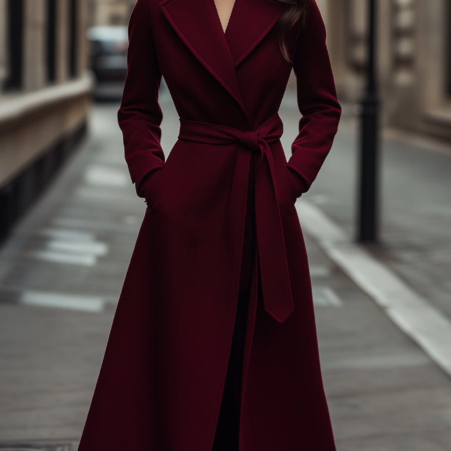 Elena | Structured Burgundy Wool Trench Coat with Feminine Fit - Alden & Archer