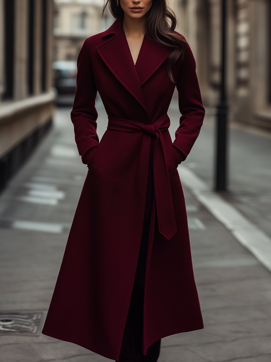 Elena | Structured Burgundy Wool Trench Coat with Feminine Fit - Alden & Archer