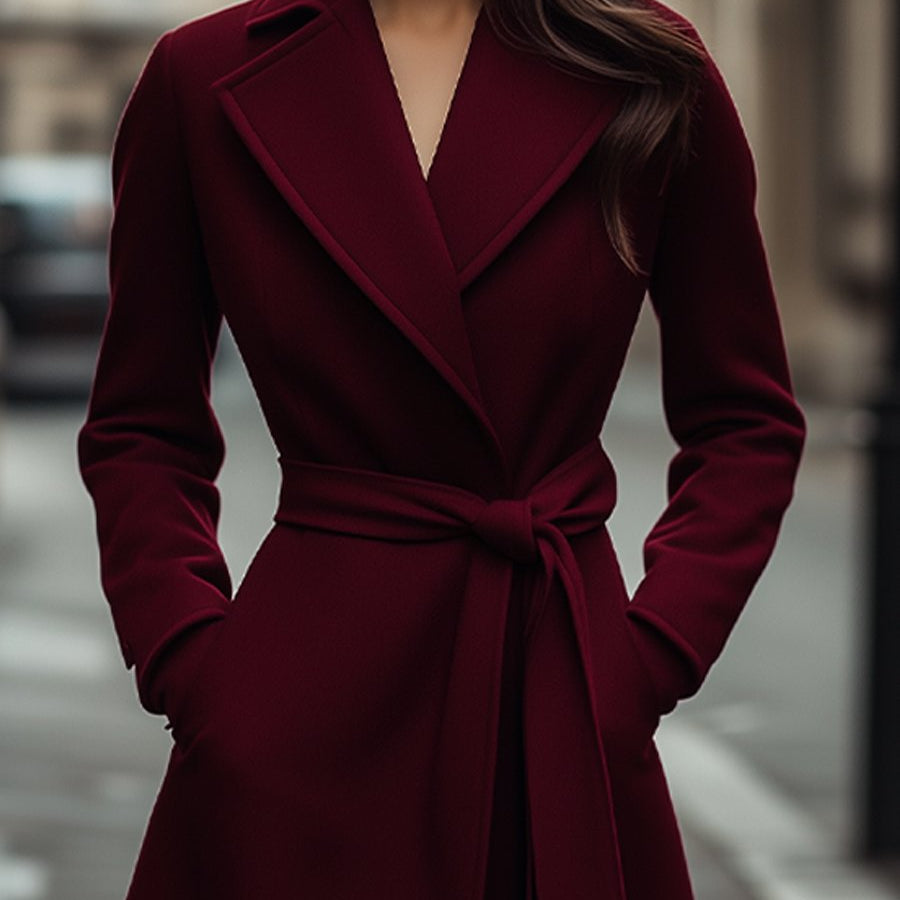 Elena | Structured Burgundy Wool Trench Coat with Feminine Fit - Alden & Archer