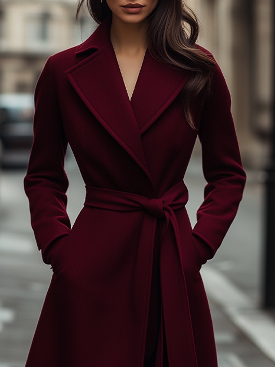 Elena | Structured Burgundy Wool Trench Coat with Feminine Fit - Alden & Archer
