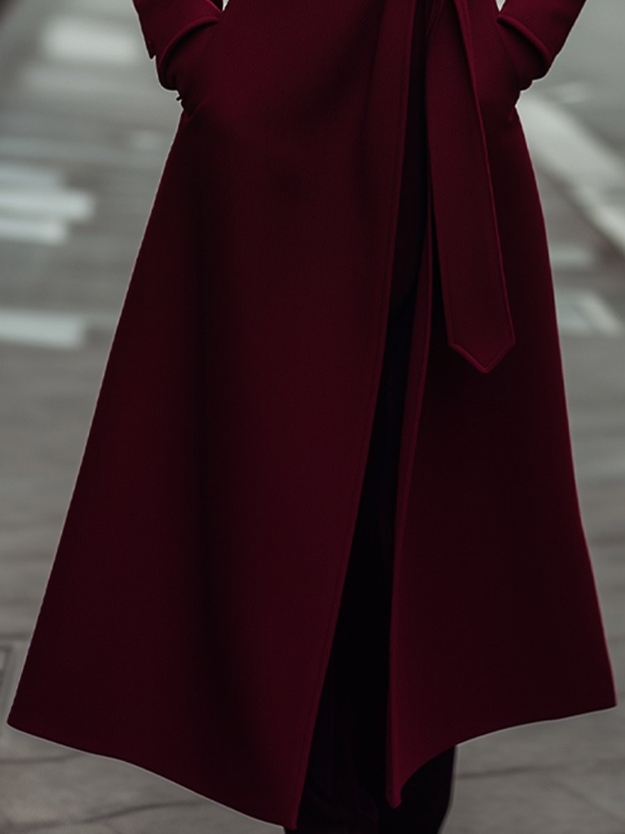 Elena | Structured Burgundy Wool Trench Coat with Feminine Fit - Alden & Archer
