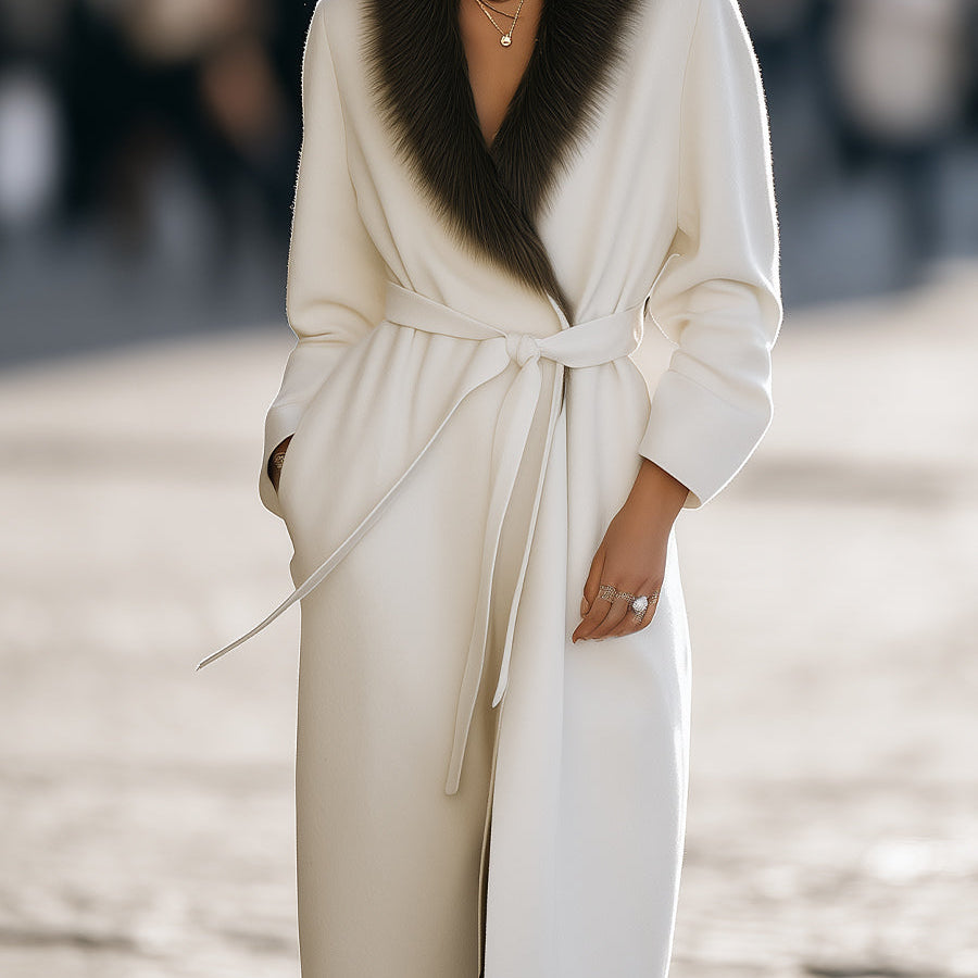 Elena | Wool Coat with Fur Collar and Belt - Alden & Archer