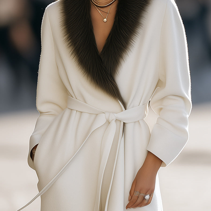 Elena | Wool Coat with Fur Collar and Belt - Alden & Archer