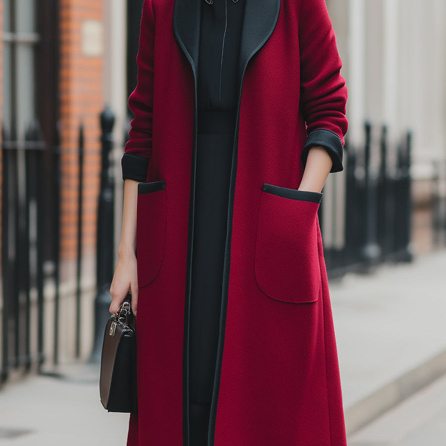 Elena | Longline Coat with Contrast Trim - Alden & Archer