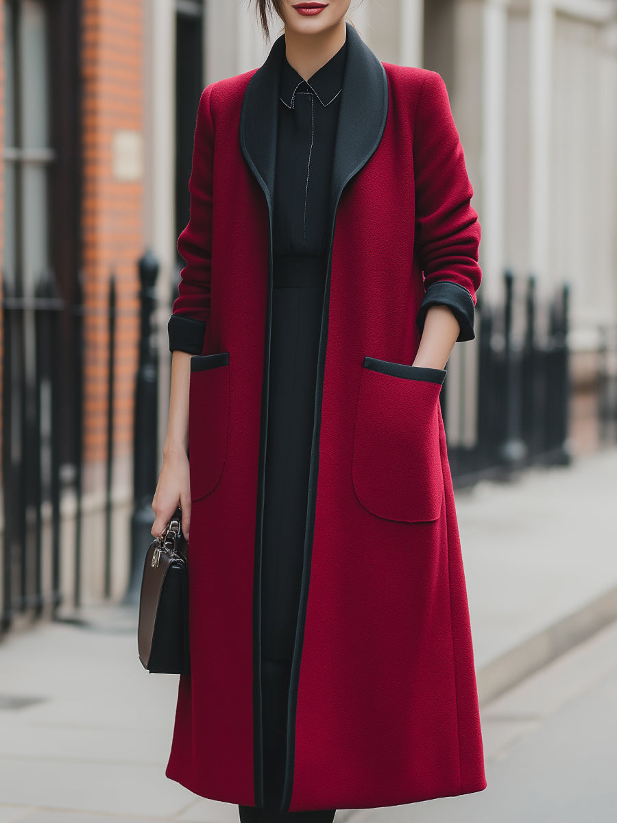 Elena | Longline Coat with Contrast Trim - Alden & Archer