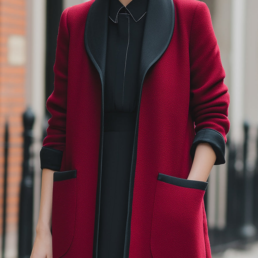 Elena | Longline Coat with Contrast Trim - Alden & Archer
