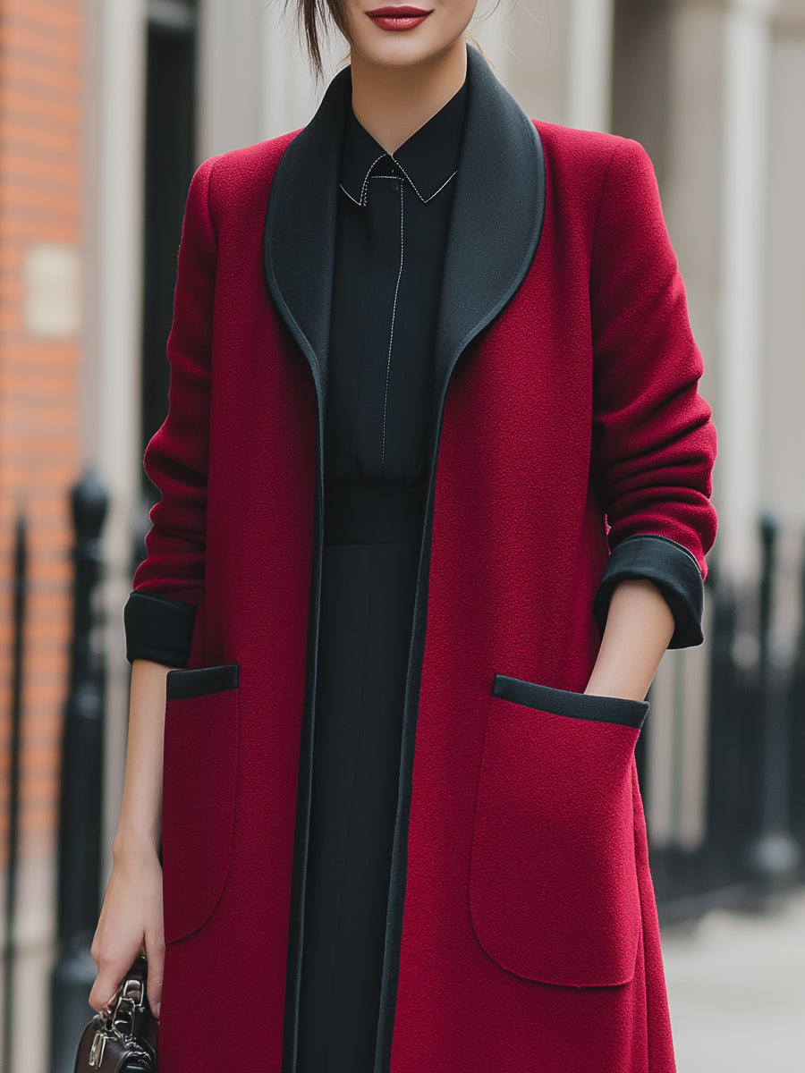 Elena | Longline Coat with Contrast Trim - Alden & Archer