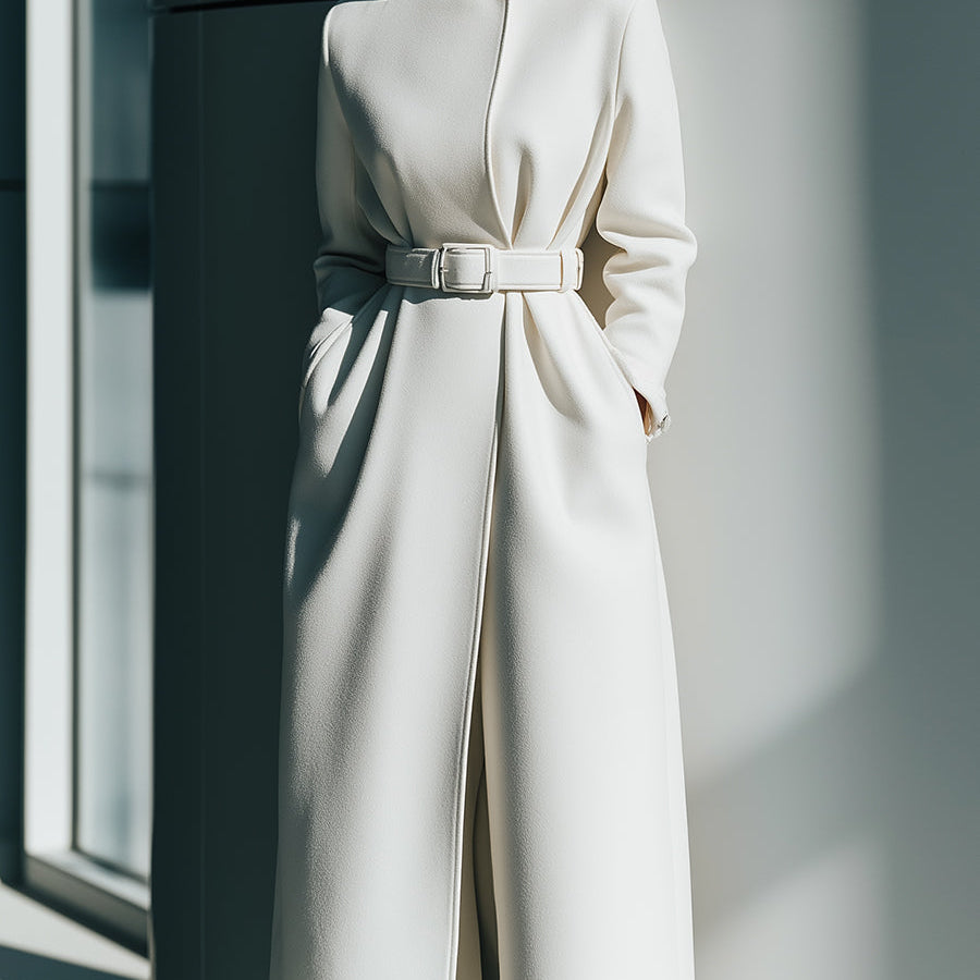 Elena | Belted Minimalist Wool Coat - Alden & Archer