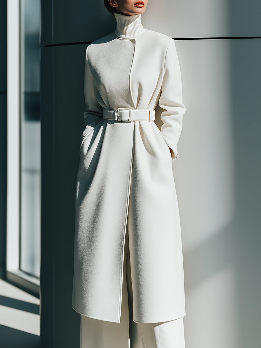 Elena | Belted Minimalist Wool Coat - Alden & Archer