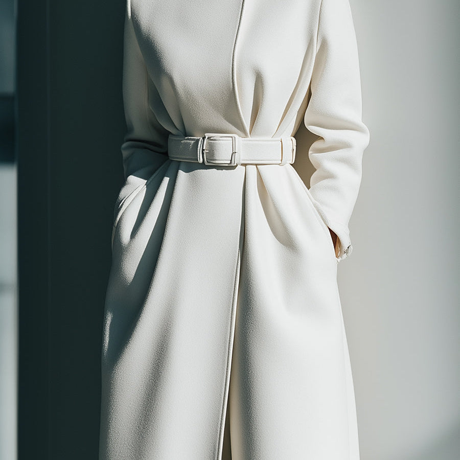 Elena | Belted Minimalist Wool Coat - Alden & Archer
